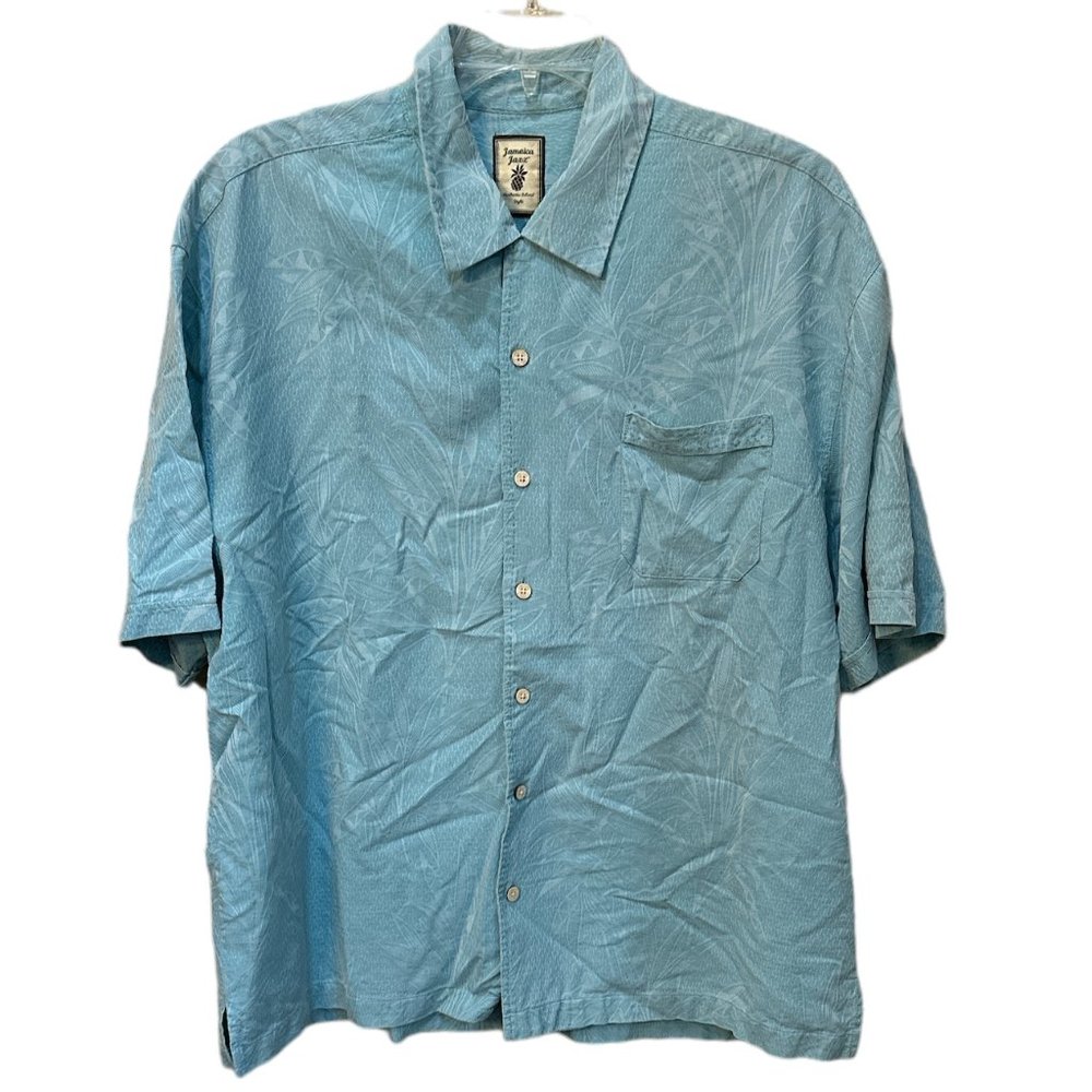 Men's Jamaica Jaxx Silk Teal Blue Short Sleeve Button Down Collar Shirt Size XXL